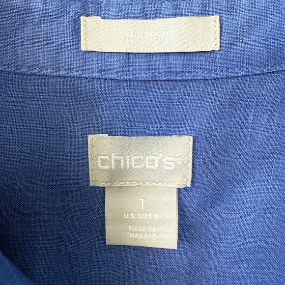 Chico's 1 No-iron 100% Linen Button down Tunic Size 8 Blue - Picture 6 of 7